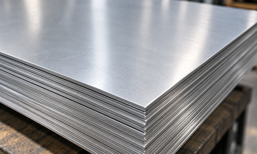 Close up of aluminium sheet showing smooth metallic surface