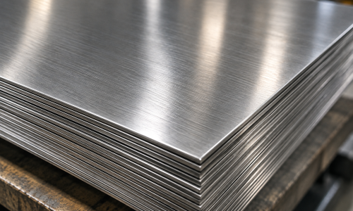 Close up of stainless steel sheet with brushed surface finish